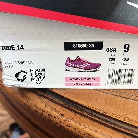 Saucony In Box Ride 14 Size 9 Women’s. Medium.Color Razzle Fairytale(Magenta) - Picture 2 of 11